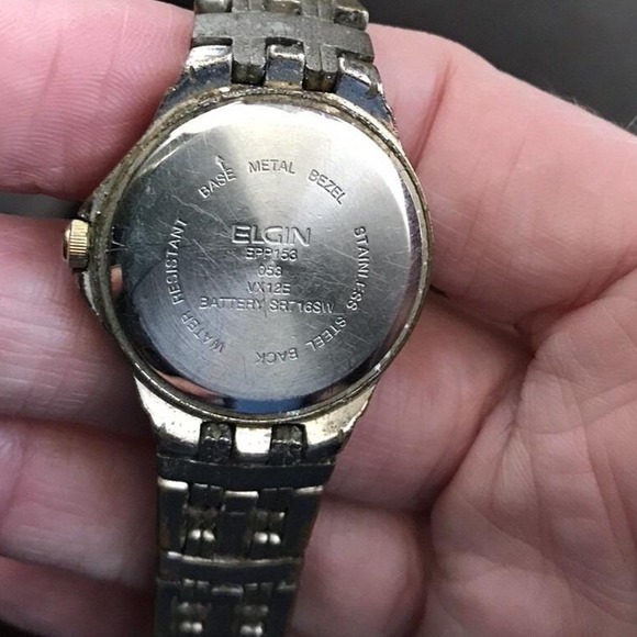 Elgin Steel Watch Women Ladies Silver Gold Two Tone Date Needs Battery Untested - Picture 7 of 7